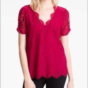 Joie | Red Brainda Lace Blouse